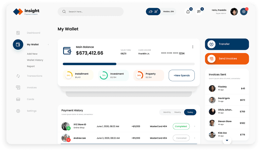 Insight CRM wallet section in final UI design