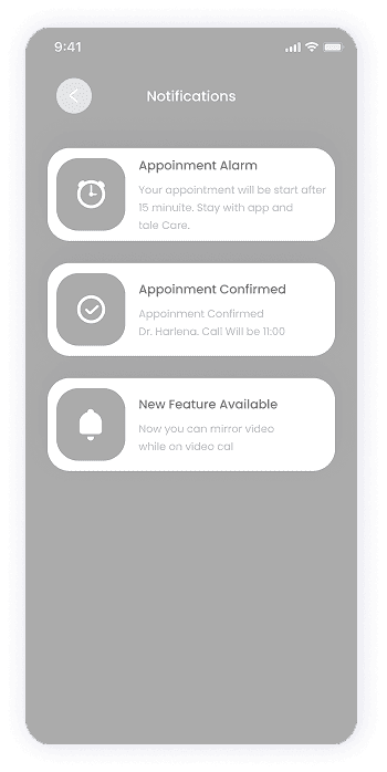 E-doctor app-s notification center wireframe