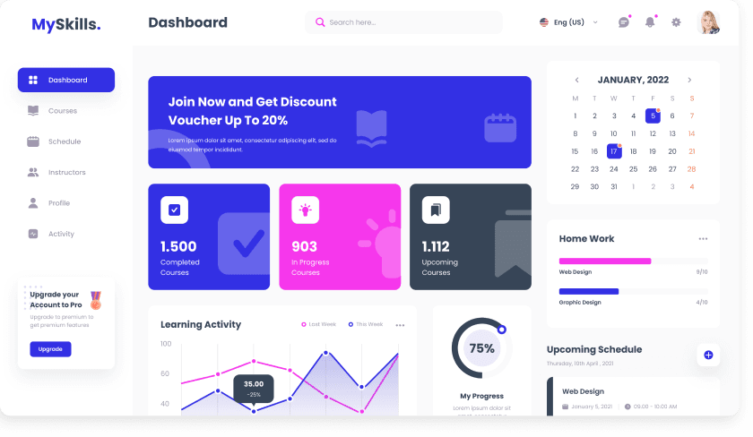 UI design of the MySkills CRM dashboard screen