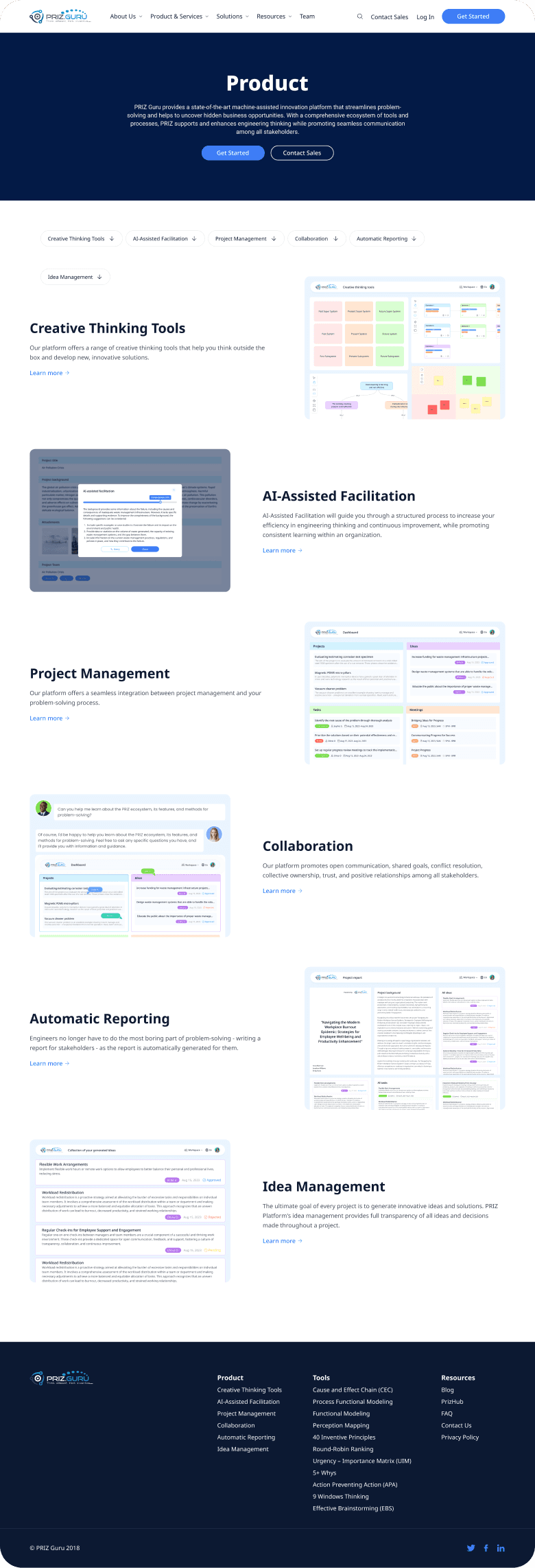 UI design of the PrizGuru product page