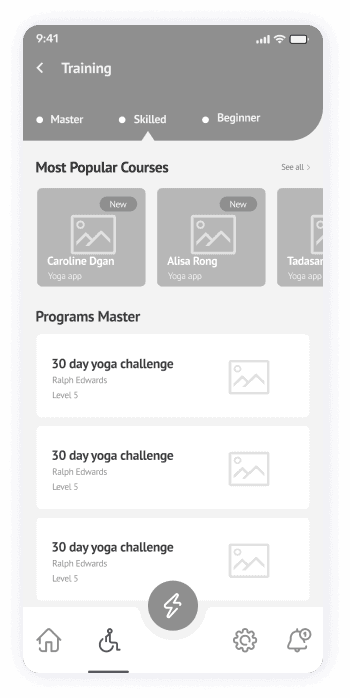 Wireframe of the Yogadgine training page