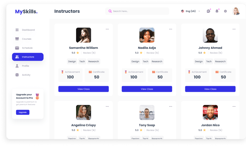 UI design of MySkills instructors page