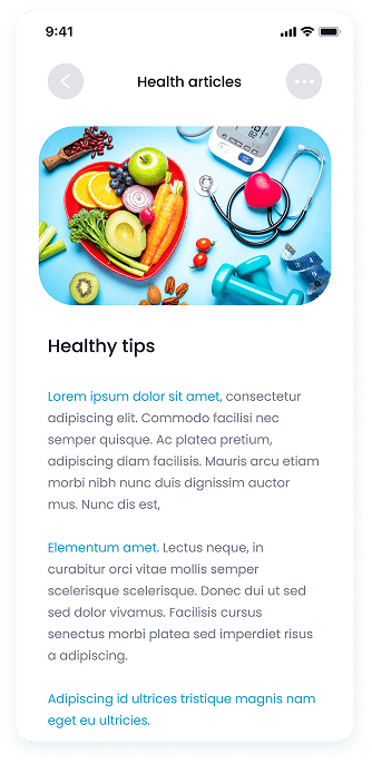 UI design of the E-Doctor app-s health articles screen