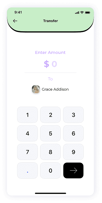 UI design of MoneyPay transfer amount screen