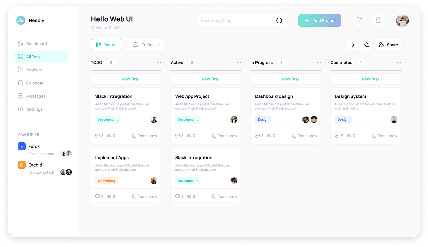 Needly all task dashboard UI design
