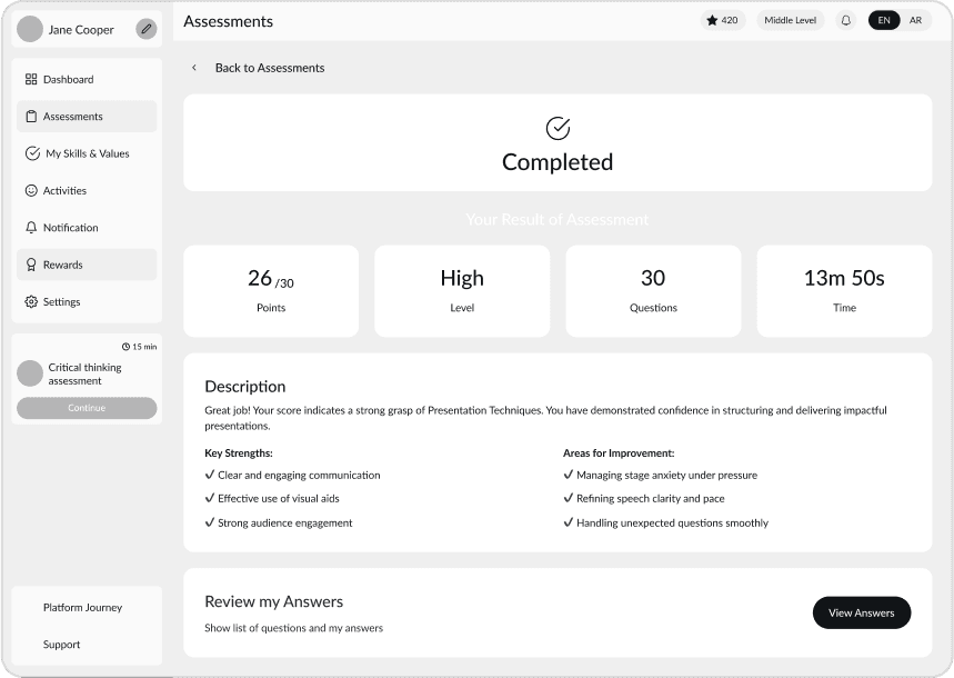 Wireframe of SkillForge assessments page