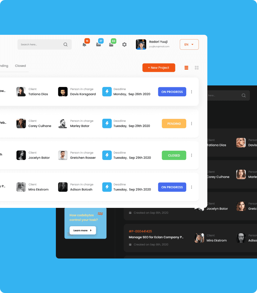 Datagile project managing feature