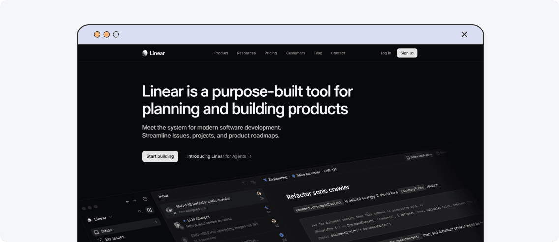 Linear website design
