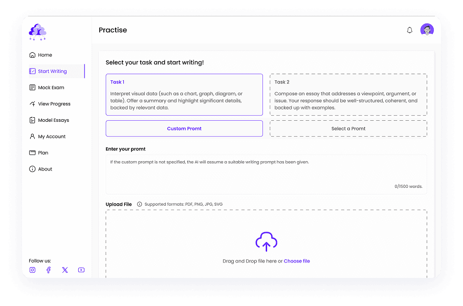 UI design of Writemaster practice task selection page