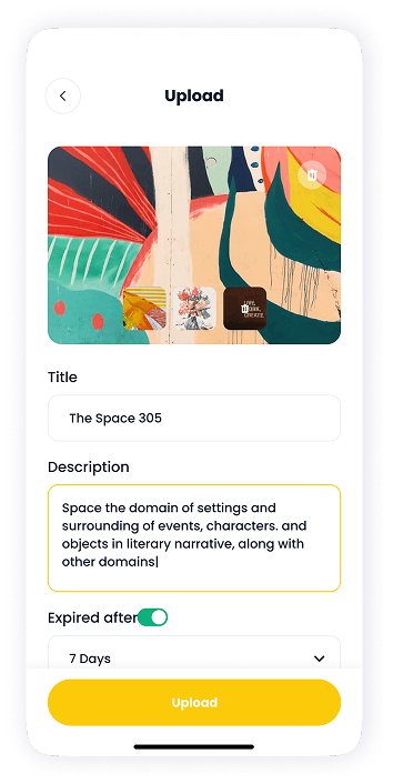 UI design of the NFT Store dashboard for managing uploads