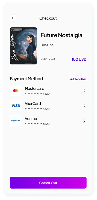 UI design of Muzz app checkout screen