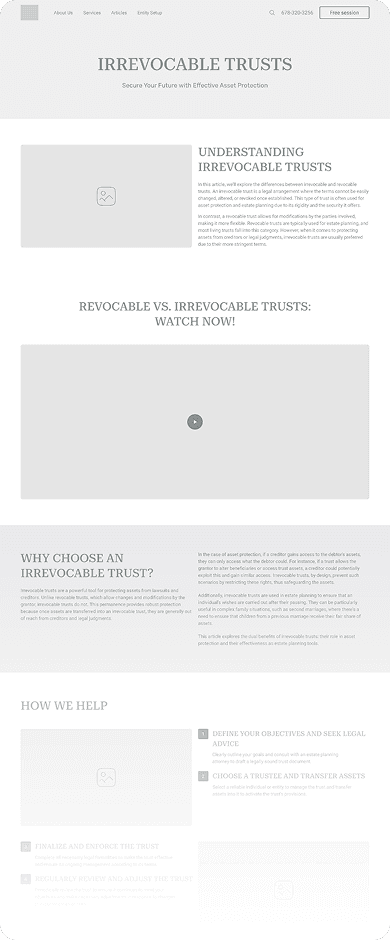 Wireframe of Asset Protection services page