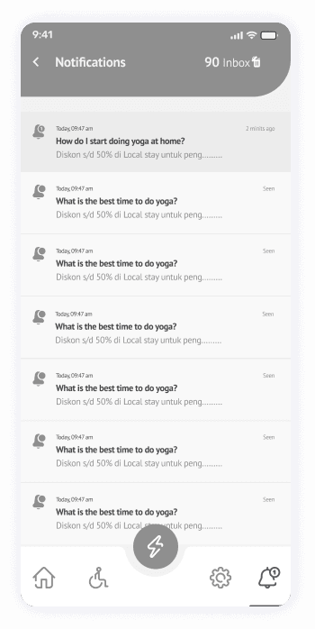 Wireframe of the Yogadgine notifications page