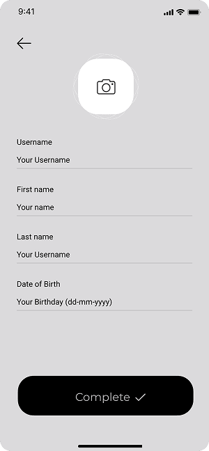Wireframe of MoneyPay profile setup screen