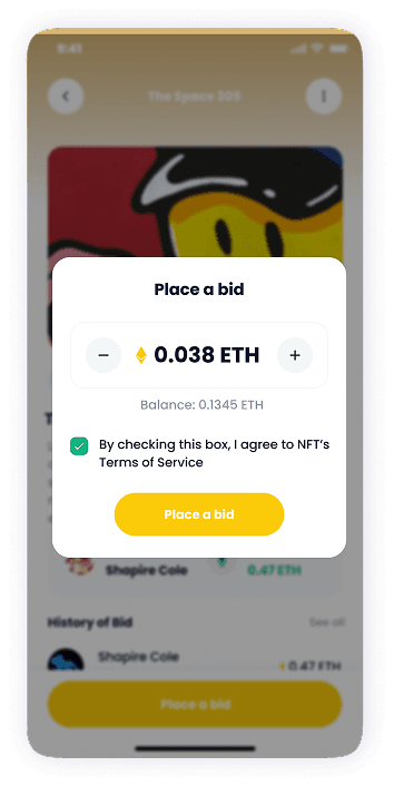 NFT Store bid screen UI design