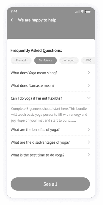 Wireframe of the Yogadgine FAQ page