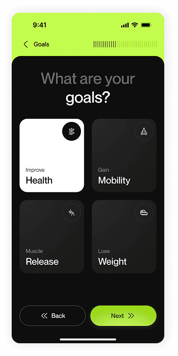 UI design of Fitty goals selection screen