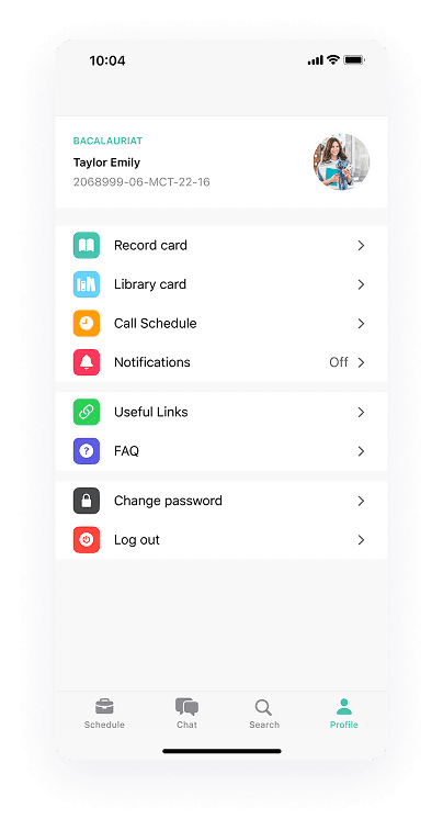 UI design of the University Student app-s user profile screen