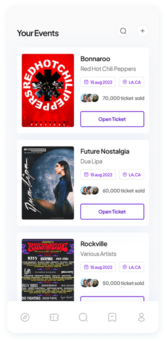 UI design of Muzz app events screen