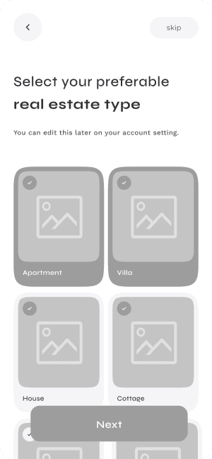 Wireframe of Turveyor property selection screen
