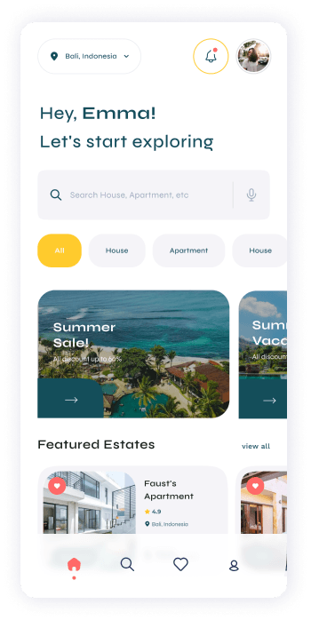 UI design of Turveyor home screen