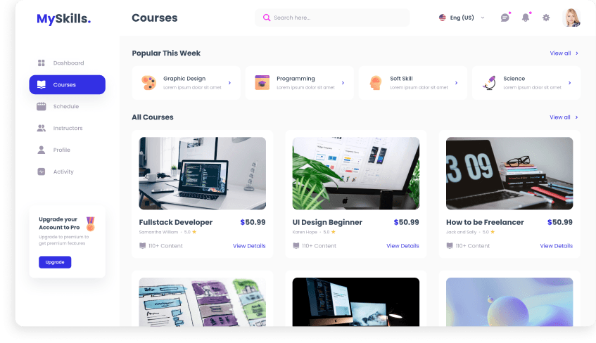 UI design of the MySkills courses page