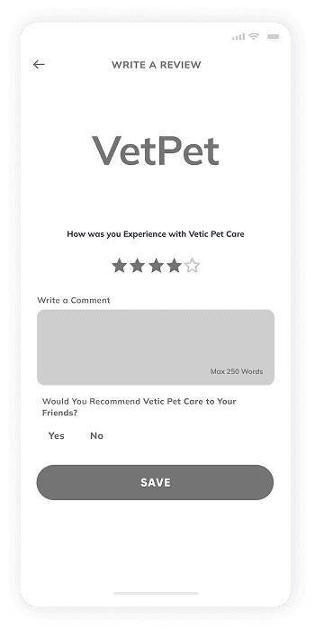 VetPet app review screen wireframe