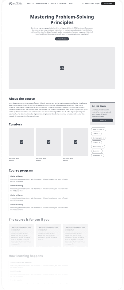 Wireframe of the PrizGuru course page