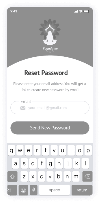 Wireframe of the Yogadgine reset password page