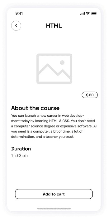 Wireframe of the EasyCoursy app-s course details screen