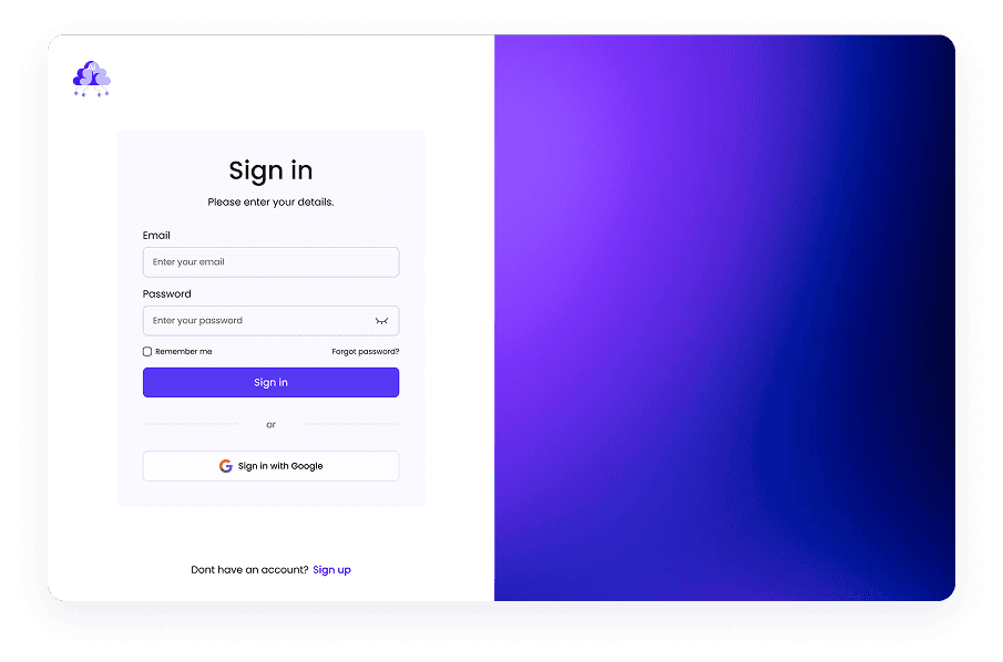 UI design of Writemaster sign-in screen