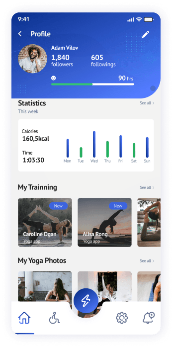 UI design of the Yogadgine app profile screen