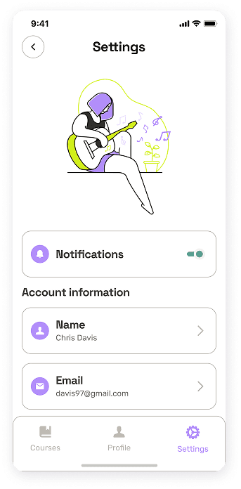 UI design of the EasyCoursy app-s settings screen