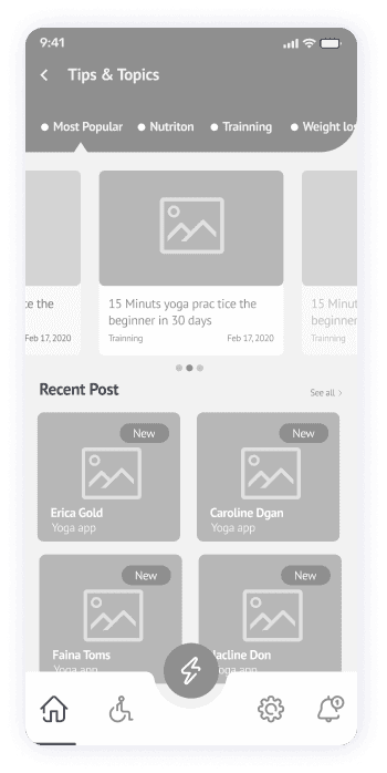 Wireframe of the Yogadgine tips and topics page