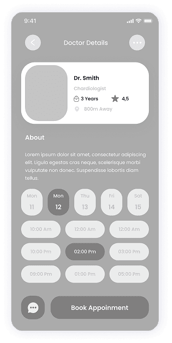 Wireframe of the E-doctor app-s doctor details screen