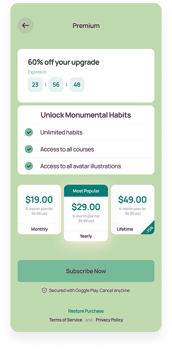 LifeBalance subscription plan selection screen