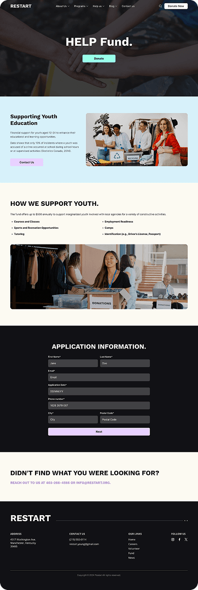 UI design of RESTART help fund page