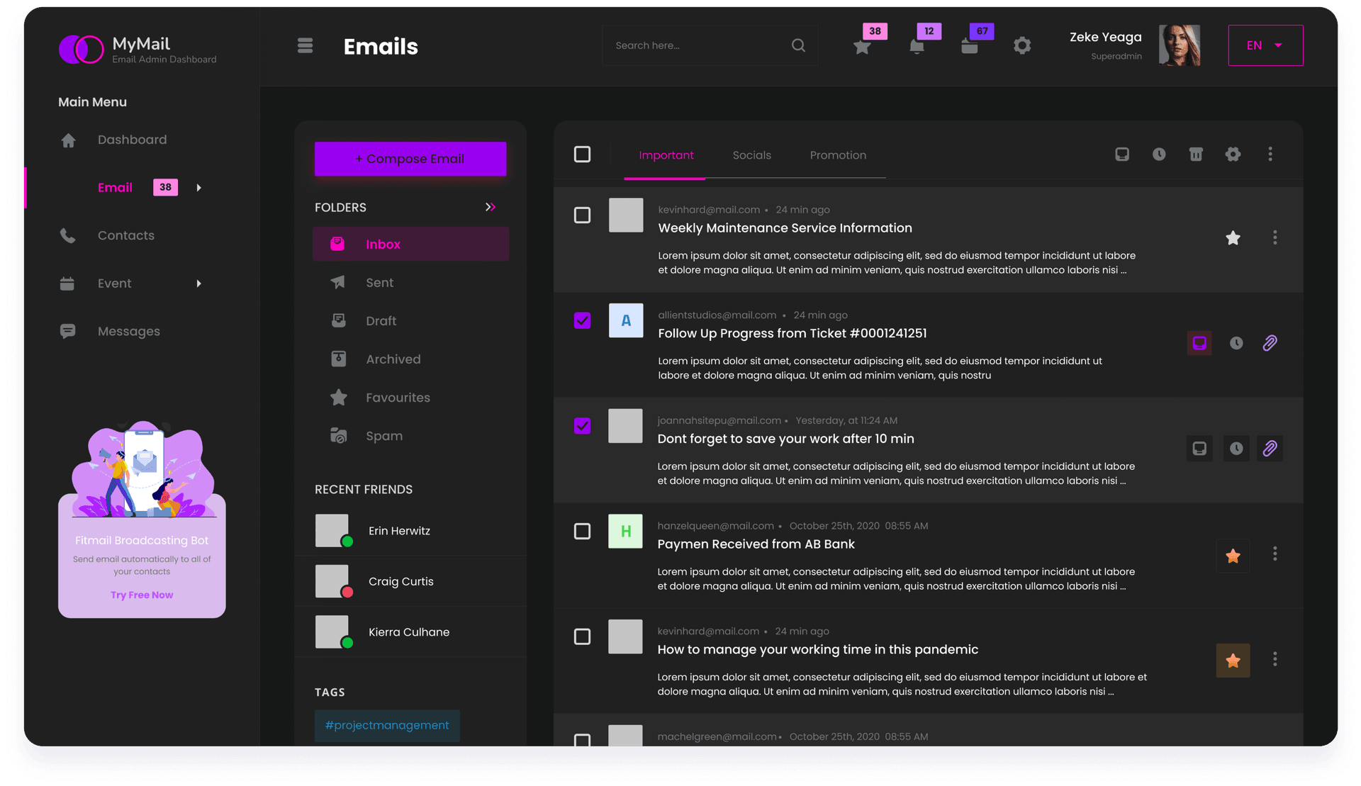 MyMail dashboard design