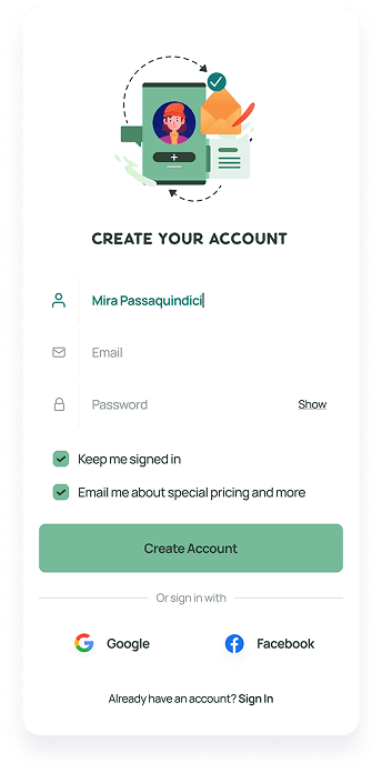 LifeBalance account creation screen