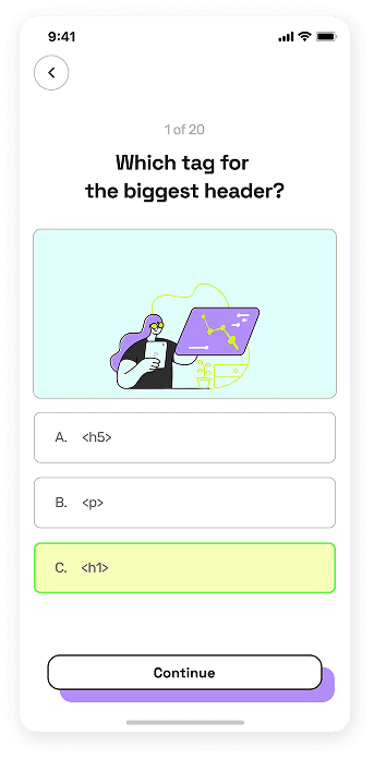 UI design of the EasyCoursy app-s quiz screen