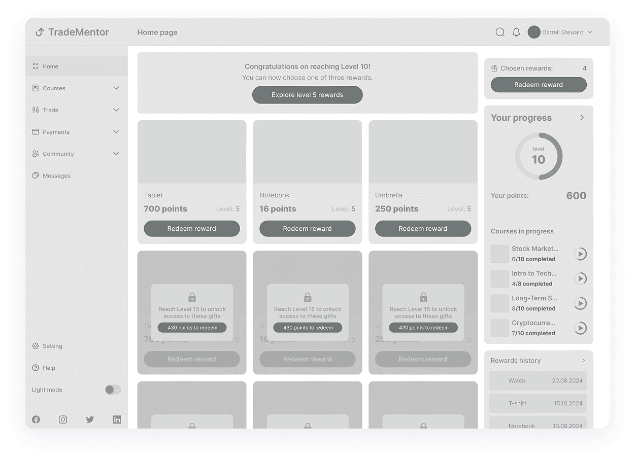 ux design of the TradeMentor home page