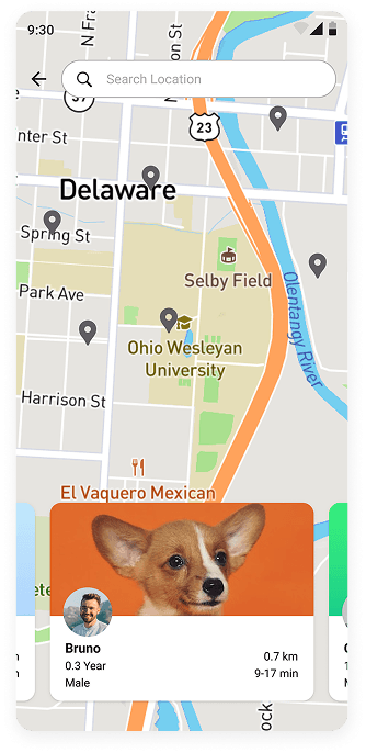 MyPet app location search screen UI design