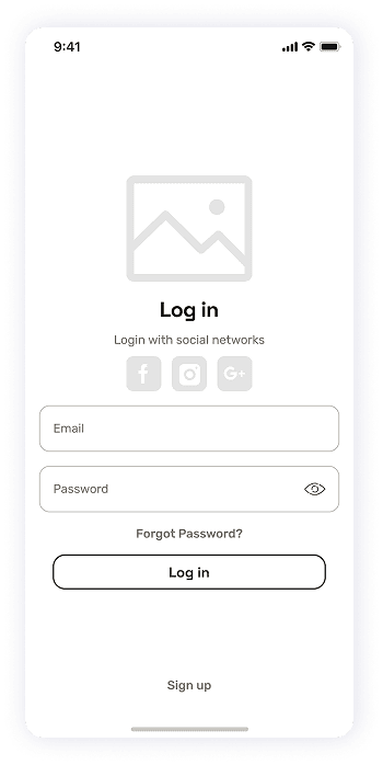 Wireframe of the EasyCoursy app-s login screen