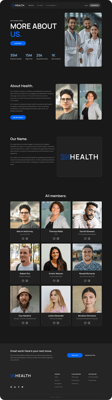 UI design of the 2NHealth about us page