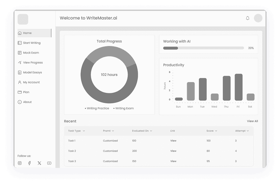 Wireframe of Writemaster home screen
