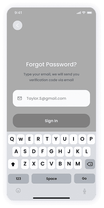 Wireframe of the E-doctor app-s forgot password screen