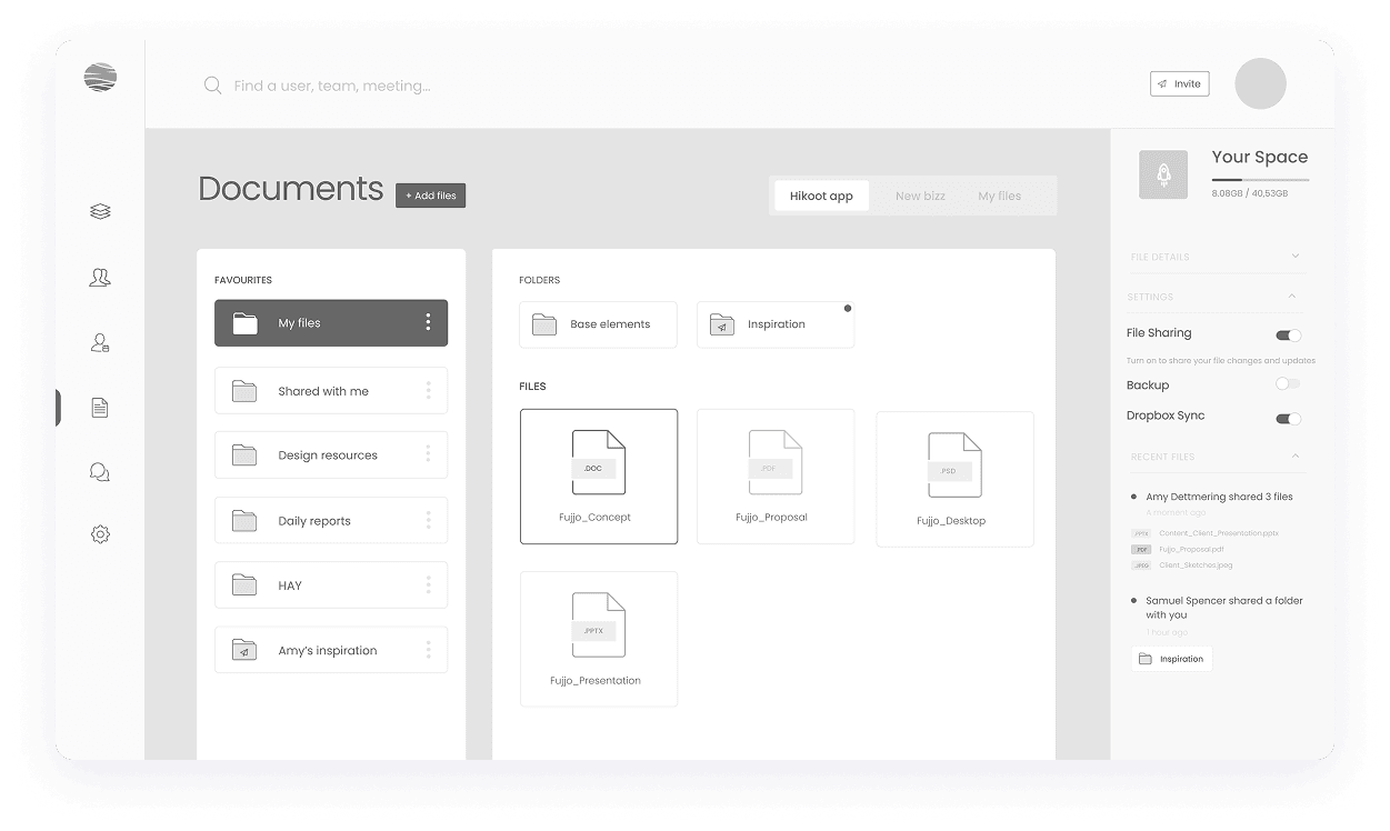 Bounce documents dashboard wireframe