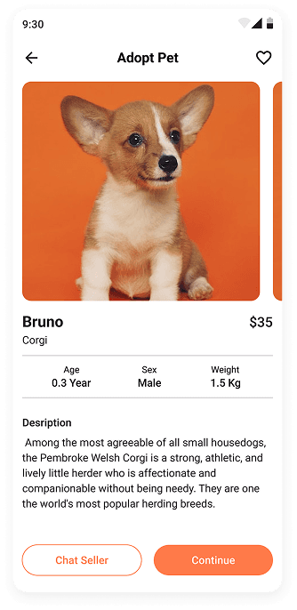 MyPet app adopt pet screen UI design