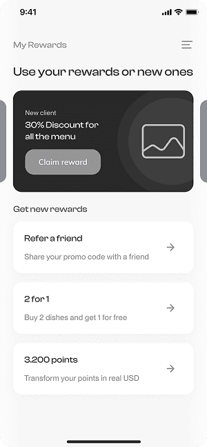 Wireframe of Have Meal’s rewards screen