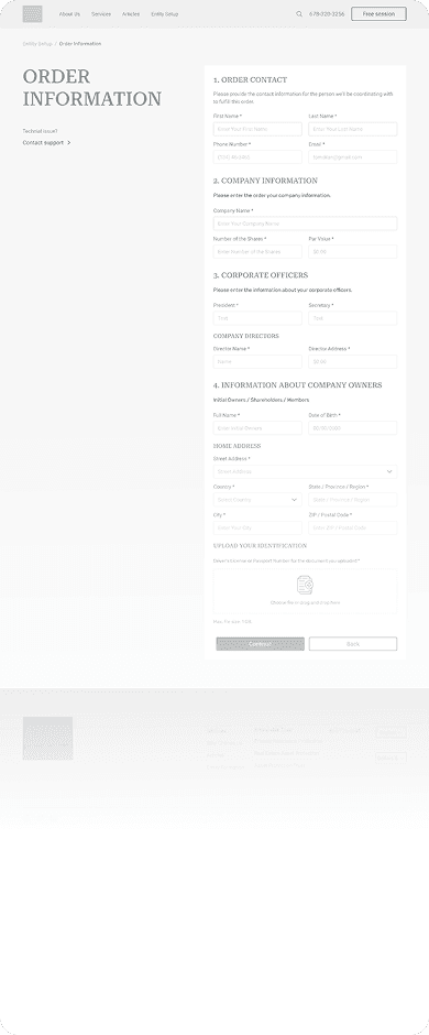 Wireframe of Asset Protection order information page